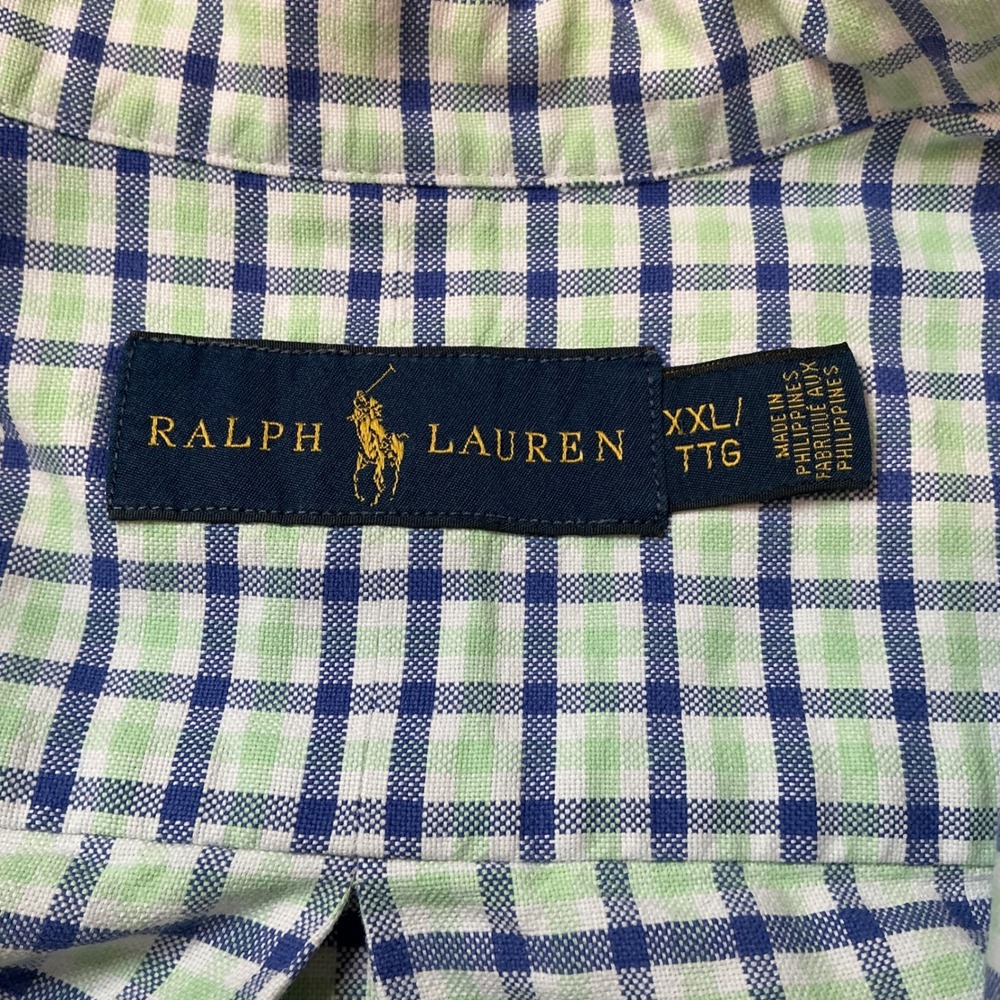 Ralph Lauren Men's Long Sleeve Button Down Shirt XXL Green Blue Plaid Flesh Pony - Picture 6 of 7